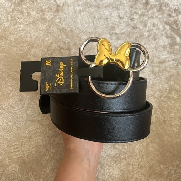 Brand New Disney Buckle-Down Signature Logo Black Belt Metal Gold Silver Minnie main image 5